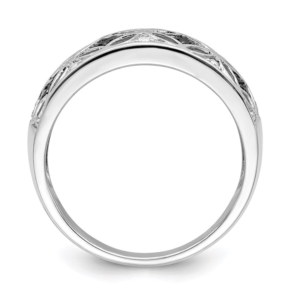 Sterling Silver White Night Rhodium Plated Black And Diamond Ring