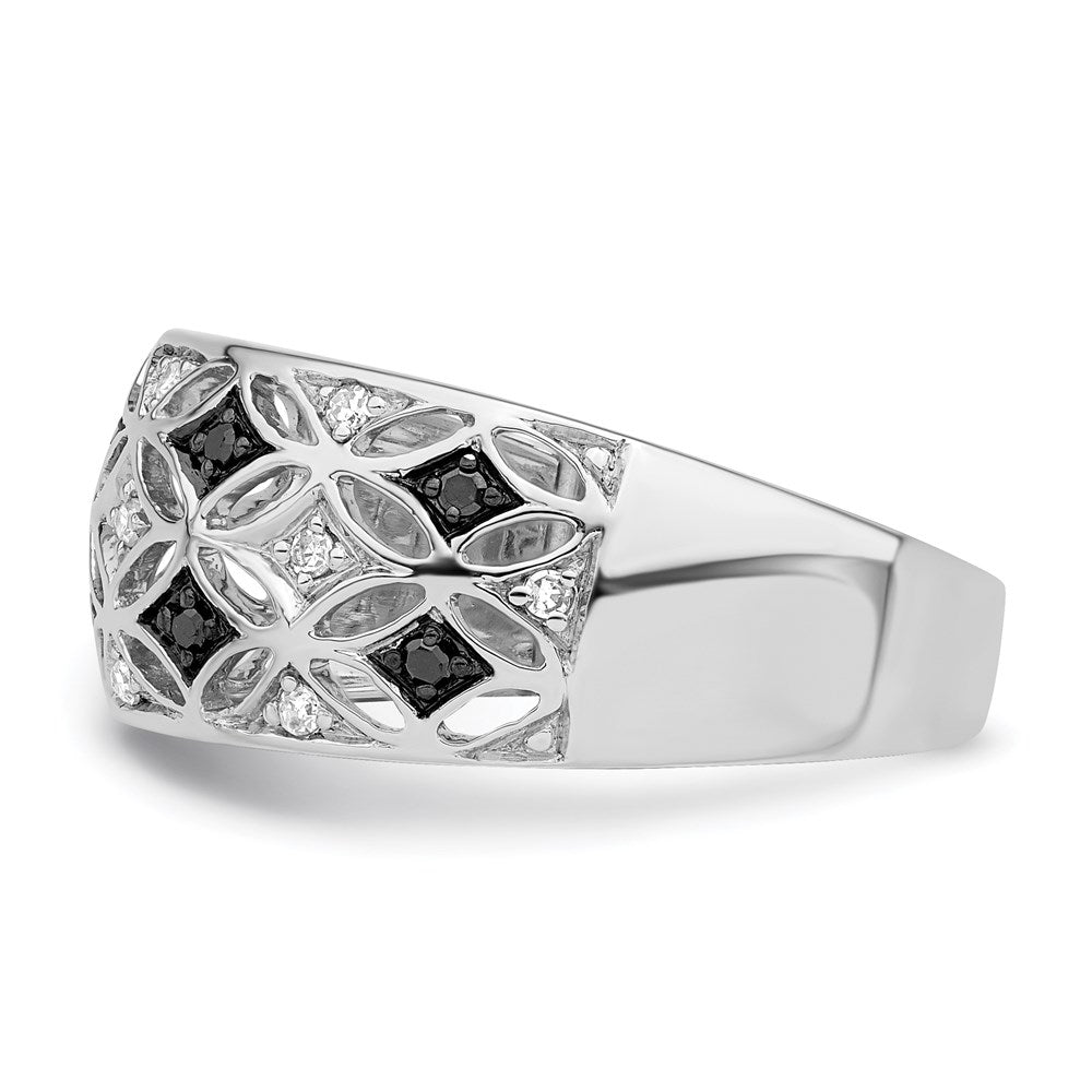 Sterling Silver White Night Rhodium Plated Black And Diamond Ring