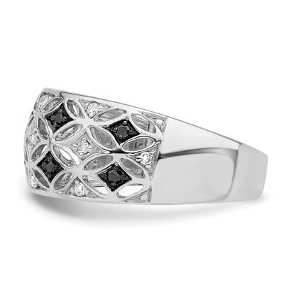 Sterling Silver White Night Rhodium Plated Black And Diamond Ring