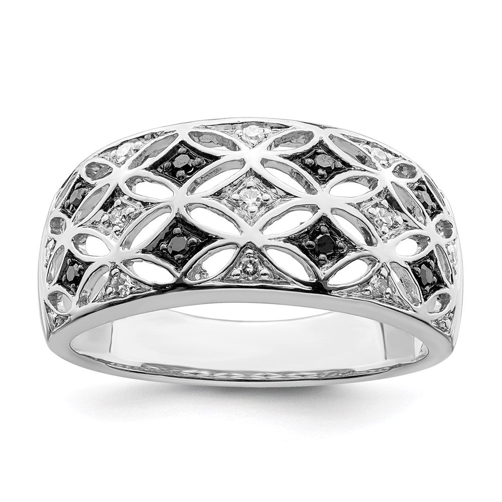 Sterling Silver White Night Rhodium Plated Black And Diamond Ring