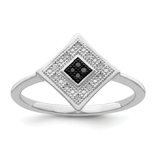Sterling Silver White Night Rhodium Plated Black And Diamond Ring (Size 7 Only)