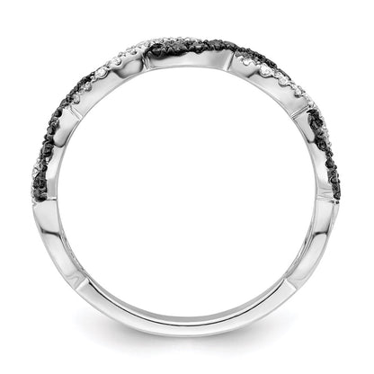 Sterling Silver White Night Rhodium Plated Black And Criss Cross Diamond Ring