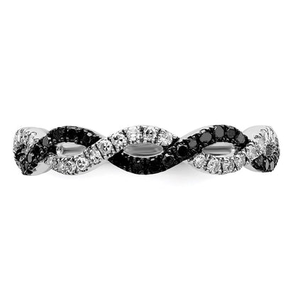 Sterling Silver White Night Rhodium Plated Black And Criss Cross Diamond Ring