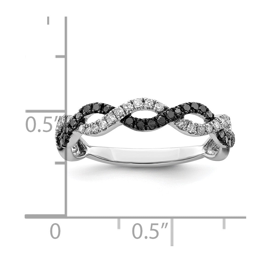 Sterling Silver White Night Rhodium Plated Black And Criss Cross Diamond Ring