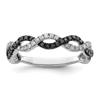 Sterling Silver White Night Rhodium Plated Black And Criss Cross Diamond Ring