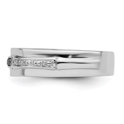 Sterling Silver White Night Rhodium Plated And Black Diamond Men'S Ring