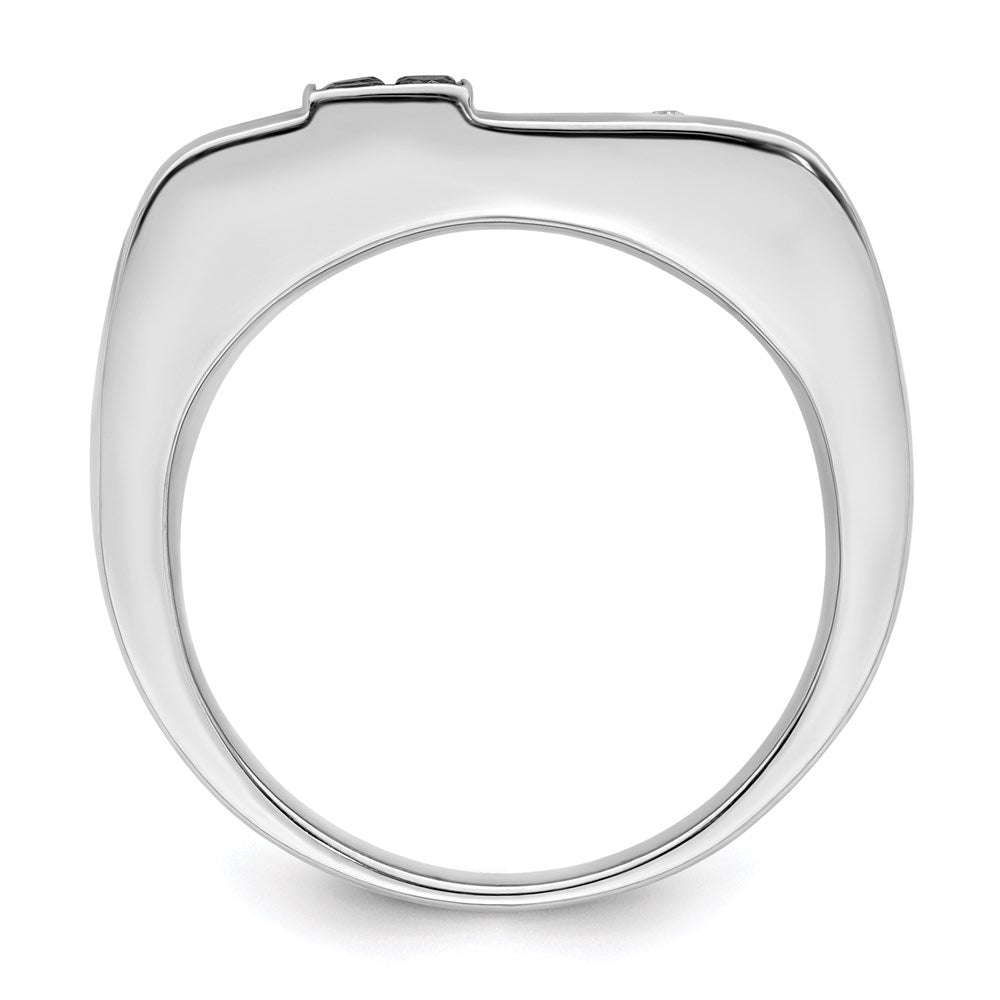 Sterling Silver White Night Rhodium Plated Black And Diamond Men'S Ring