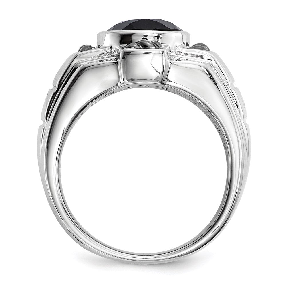 Sterling Silver White Night Black Rhodium Plated Diamond And Onyx Oval Men'S Ring