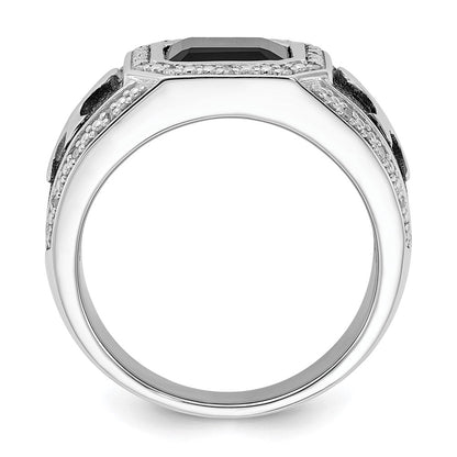 Sterling Silver White Night Black Rhodium Plated Diamond And Onyx Cross Men'S Ring