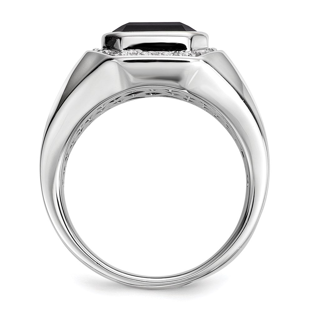 Sterling Silver White Night Rhodium Plated Diamond And Black Onyx Square Men'S Ring