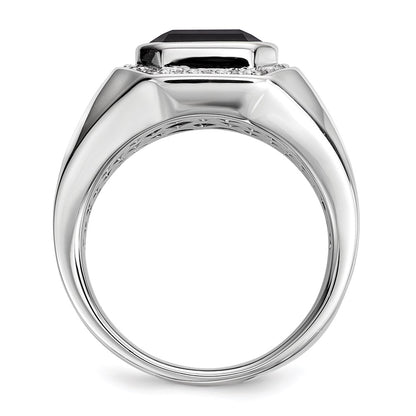 Sterling Silver White Night Rhodium Plated Diamond And Black Onyx Square Men'S Ring