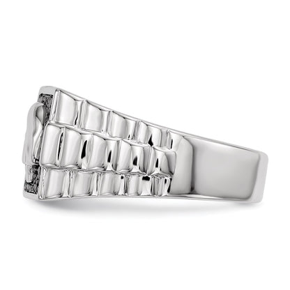 Sterling Silver White Night Rhodium Plated Black Diamond Square Skull Men'S Ring
