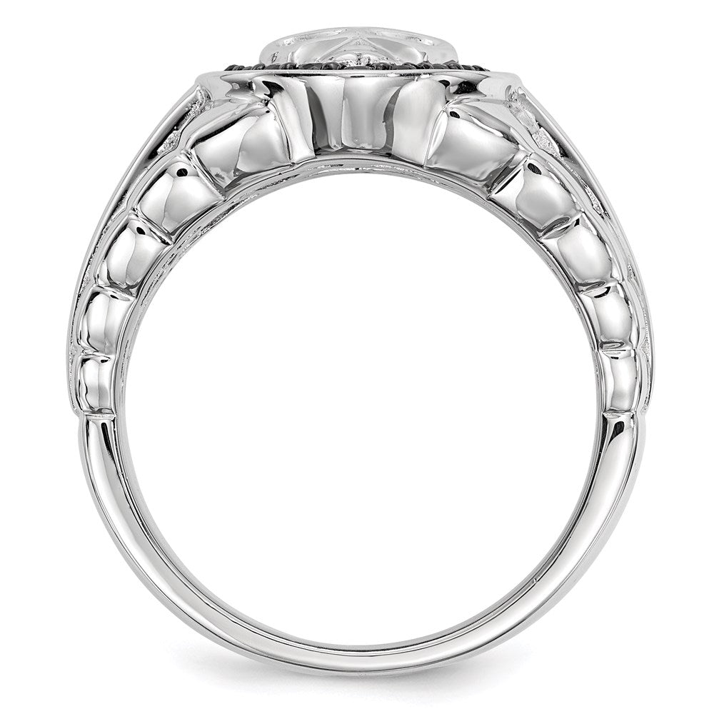 Sterling Silver White Night Rhodium Plated Black Diamond Oval Skull Men'S Ring