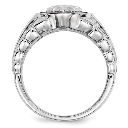 Sterling Silver White Night Rhodium Plated Black Diamond Oval Skull Men'S Ring