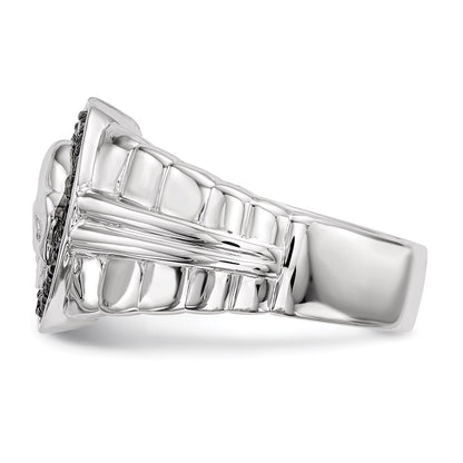 Sterling Silver White Night Rhodium Plated Black Diamond Oval Skull Men'S Ring