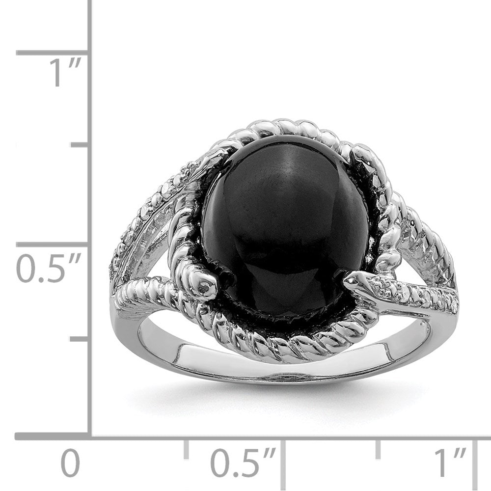 Sterling Silver Rhodium Plated Onyx And Diamond Ring
