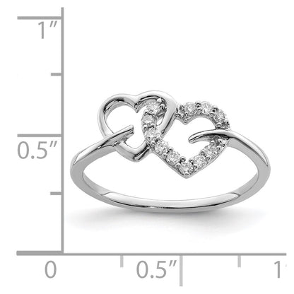 Sterling Silver Rhodium Plated Diamond Double Heart Ring