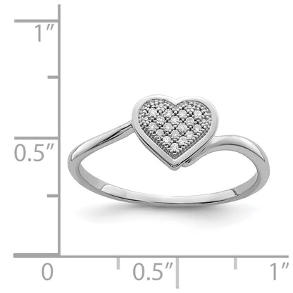 Sterling Silver Rhodium Plated Diamond Heart Ring