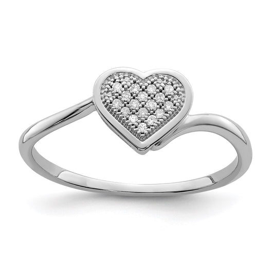 Sterling Silver Rhodium Plated Diamond Heart Ring