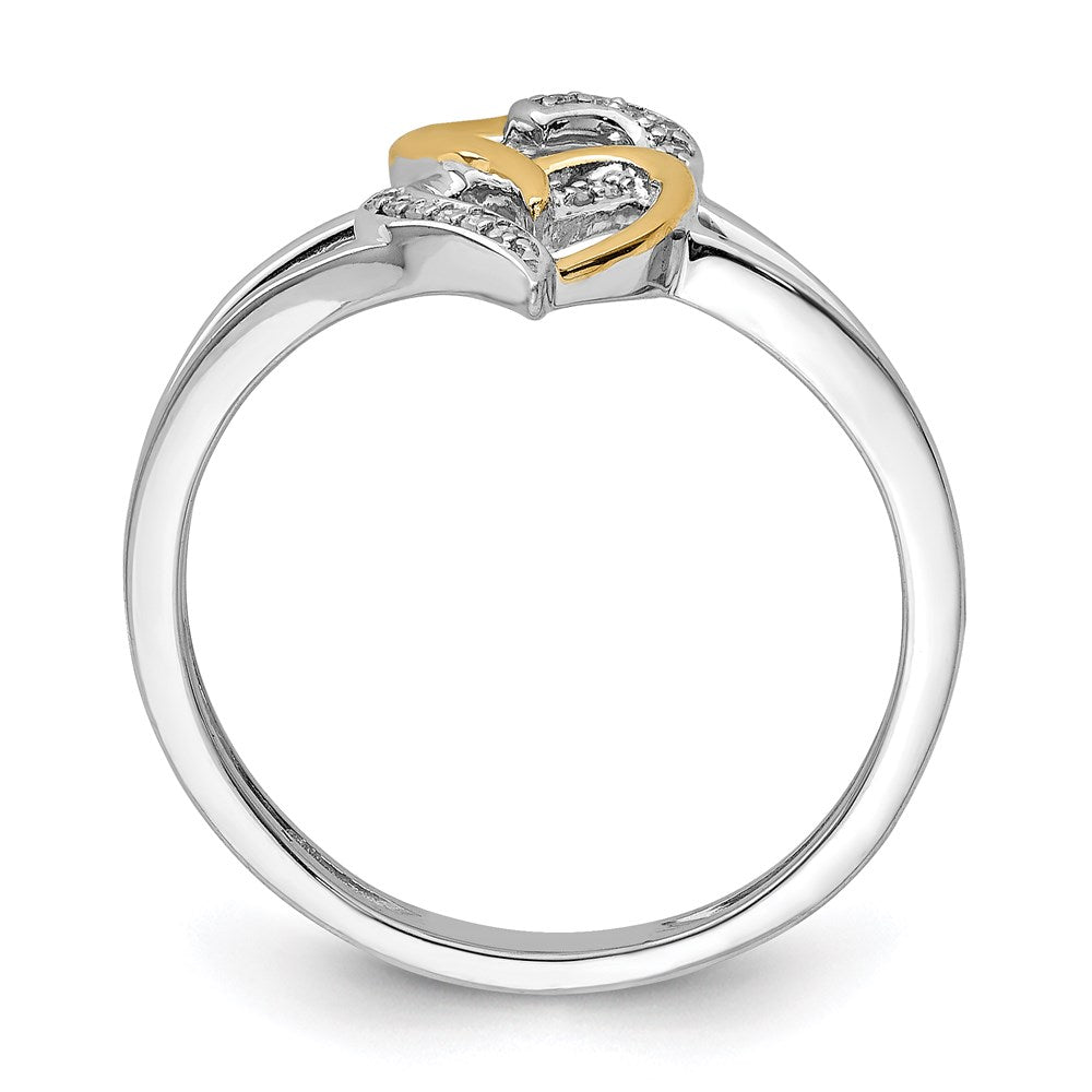 Sterling Silver Rhodium Plated With 14K Yellow Gold Diamond Heart Ring