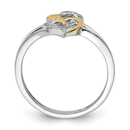 Sterling Silver Rhodium Plated With 14K Yellow Gold Diamond Heart Ring