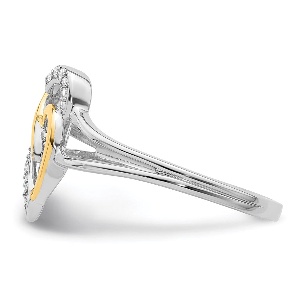 Sterling Silver Rhodium Plated With 14K Yellow Gold Diamond Heart Ring