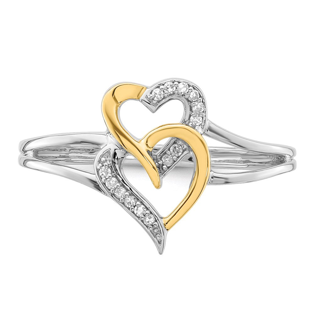 Sterling Silver Rhodium Plated With 14K Yellow Gold Diamond Heart Ring