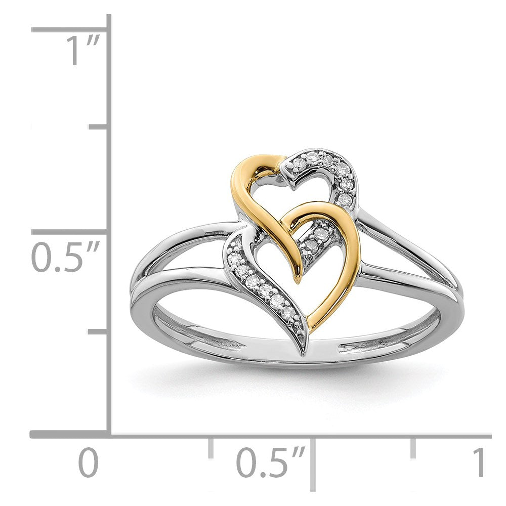 Sterling Silver Rhodium Plated With 14K Yellow Gold Diamond Heart Ring