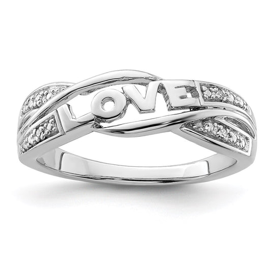 Sterling Silver Rhodium Plated Diamond Love Ring