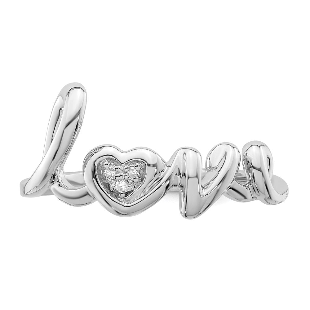 Sterling Silver Rhodium Plated Diamond Love Ring