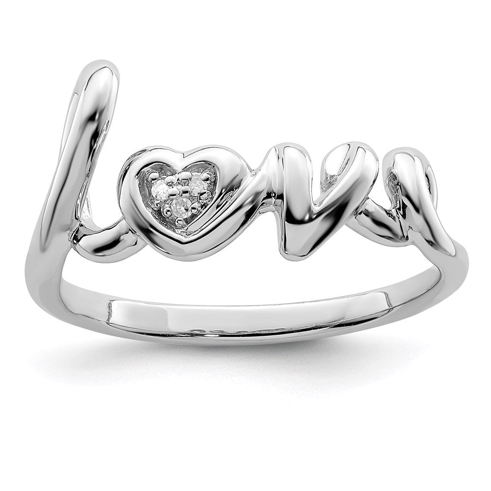 Sterling Silver Rhodium Plated Diamond Love Ring