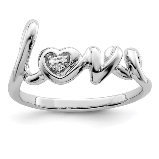 Sterling Silver Rhodium Plated Diamond Love Ring