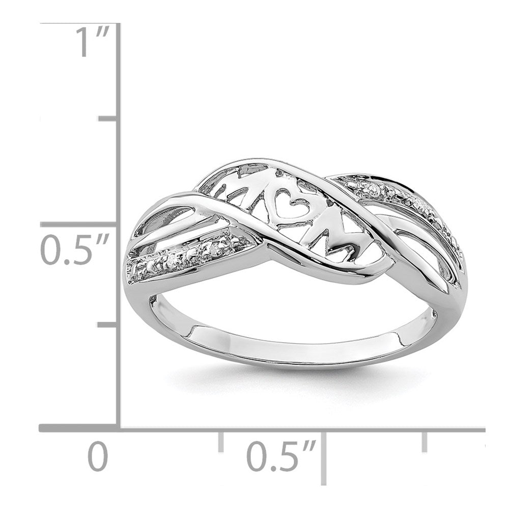 Sterling Silver Rhodium Plated Diamond Heart Mom Ring