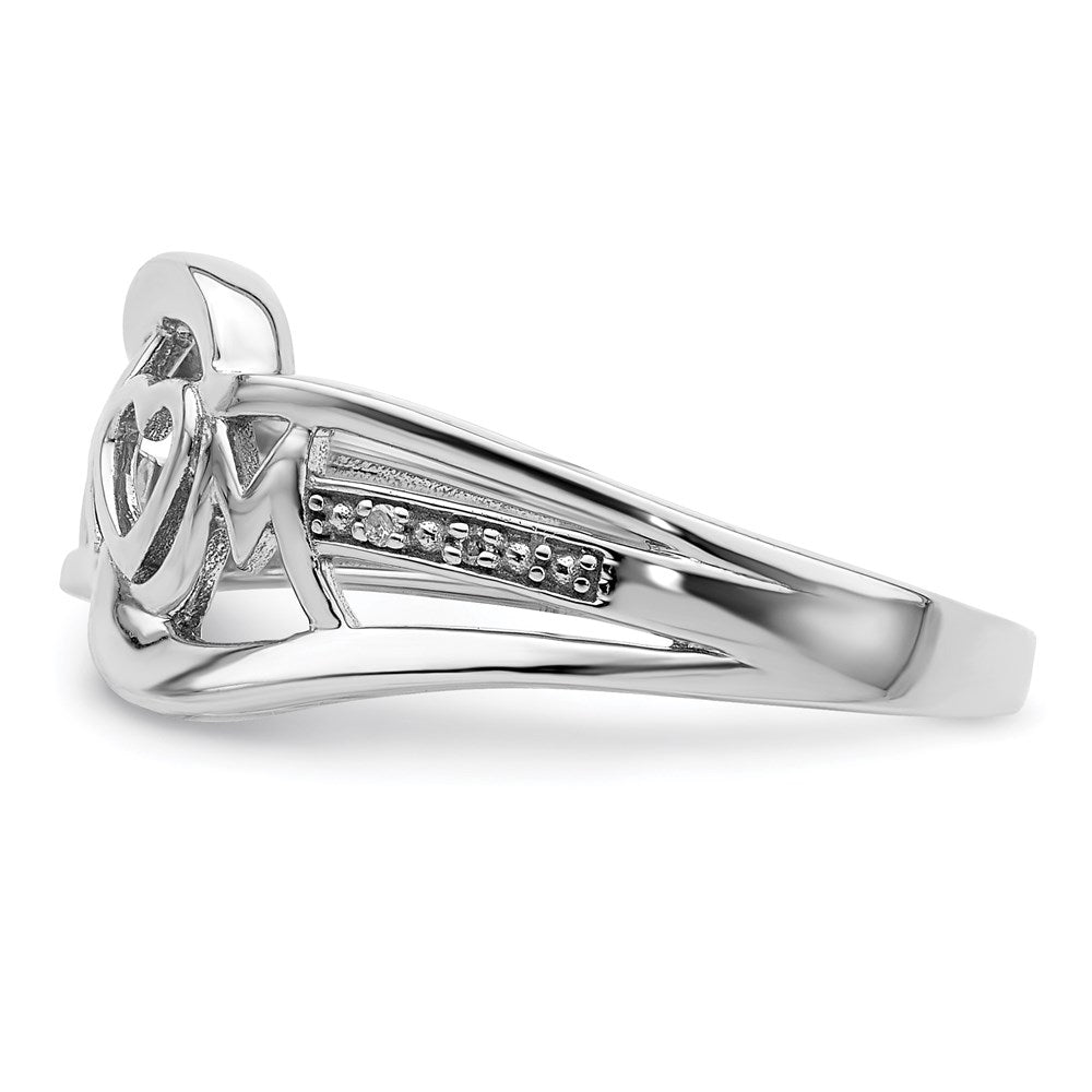 Sterling Silver Rhodium Plated Diamond Heart Mom Ring