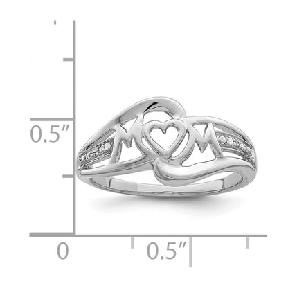 Sterling Silver Rhodium Plated Diamond Heart Mom Ring
