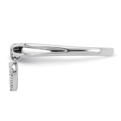 Sterling Silver Rhodium Plated Diamond Heart Dangle Ring