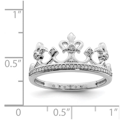 Sterling Silver Rhodium Plated Diamond Crown Ring