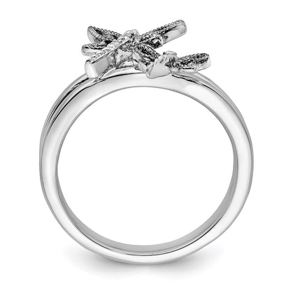 Sterling Silver Diamond Rhodium Plated Dragonfly Ring