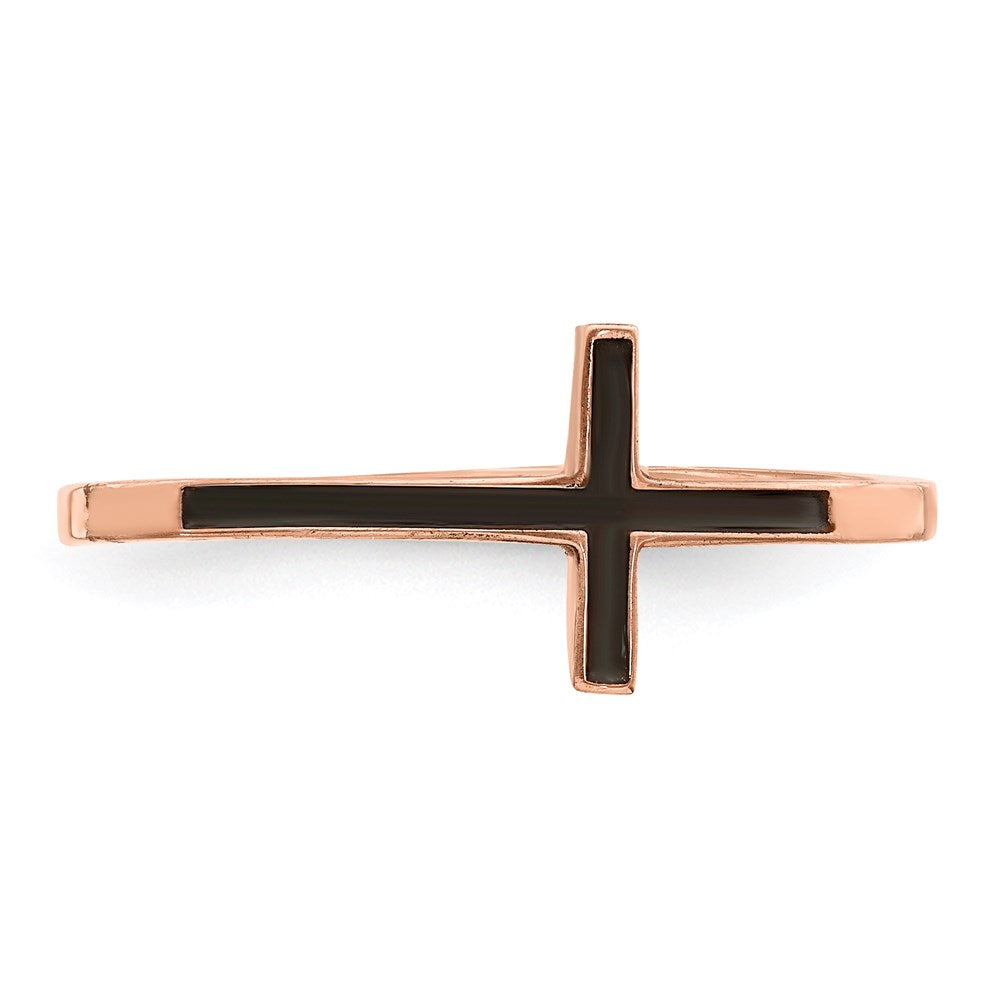 Sterling Silver Rose Gold Plated Antiqued Sideways Cross Ring