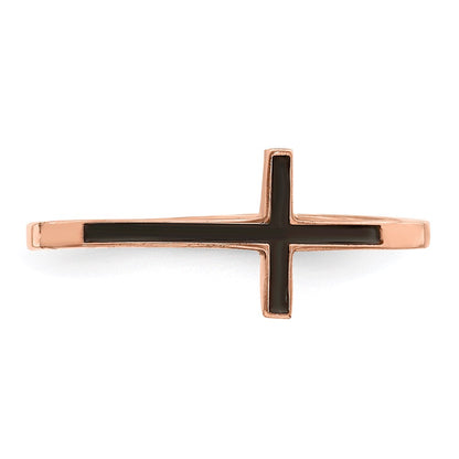 Sterling Silver Rose Gold Plated Antiqued Sideways Cross Ring