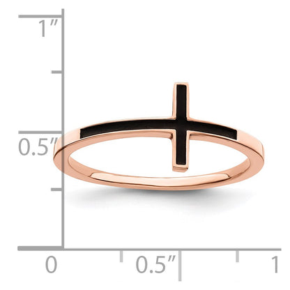 Sterling Silver Rose Gold Plated Antiqued Sideways Cross Ring