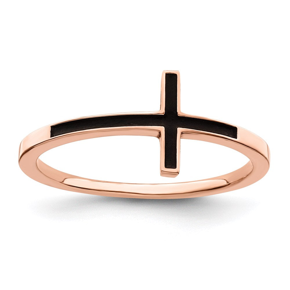 Sterling Silver Rose Gold Plated Antiqued Sideways Cross Ring