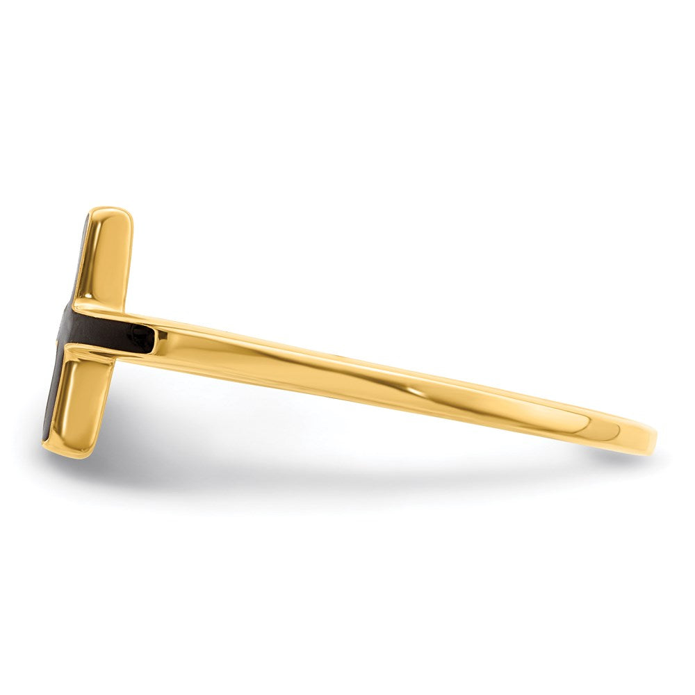 Sterling Silver Yellow Gold Plated Antiqued Sideways Cross Ring