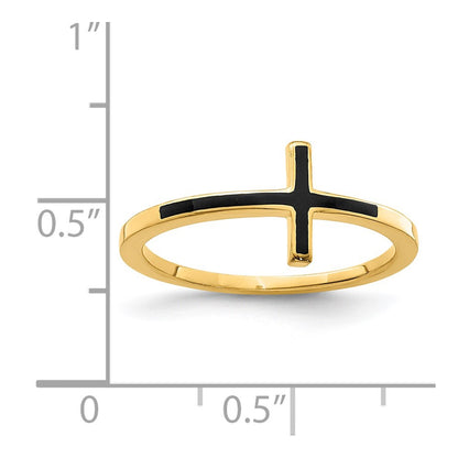 Sterling Silver Yellow Gold Plated Antiqued Sideways Cross Ring