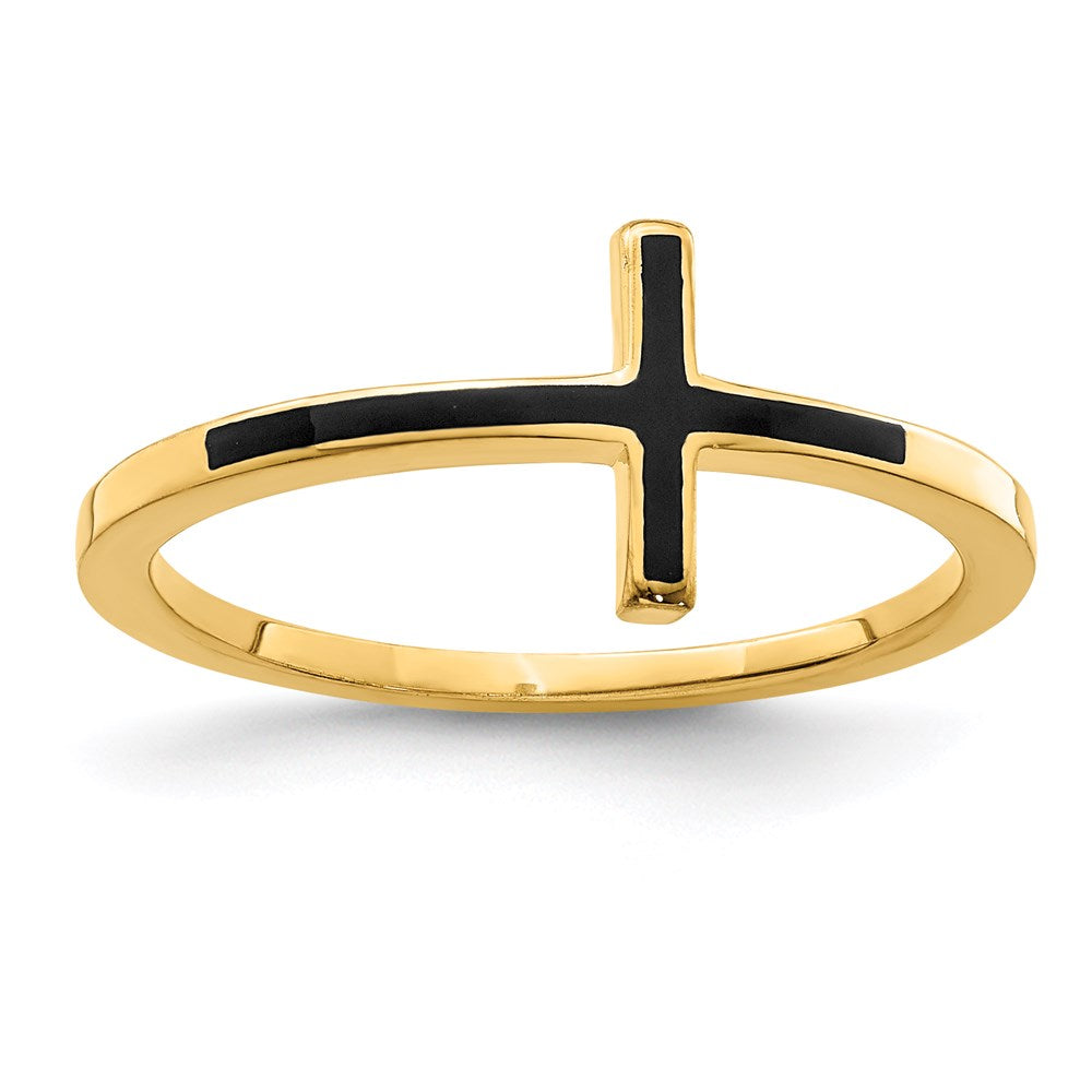Sterling Silver Yellow Gold Plated Antiqued Sideways Cross Ring