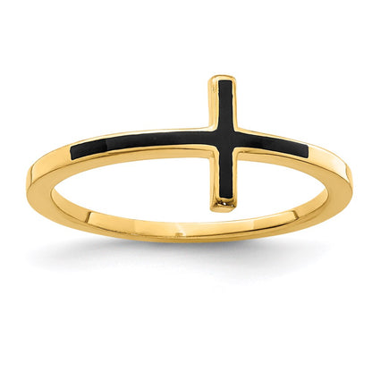 Sterling Silver Yellow Gold Plated Antiqued Sideways Cross Ring