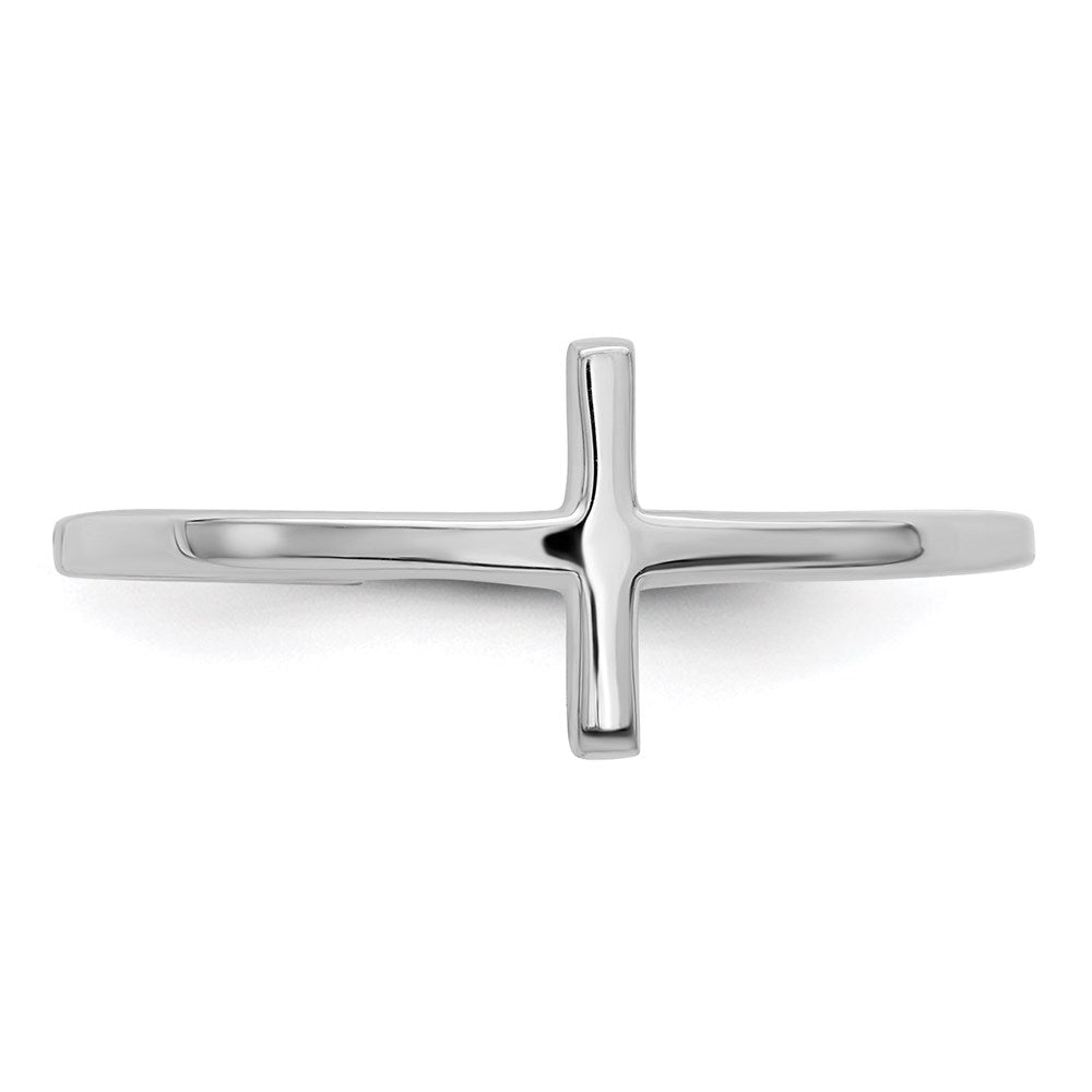 Sterling Silver Rhodium Plated Sideways Cross Ring