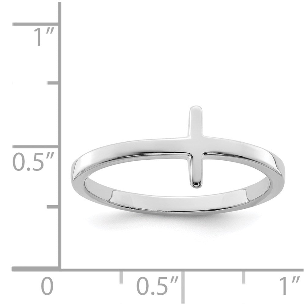 Sterling Silver Rhodium Plated Sideways Cross Ring