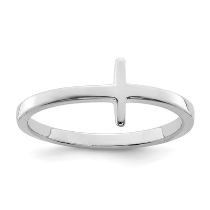 Sterling Silver Rhodium Plated Sideways Cross Ring