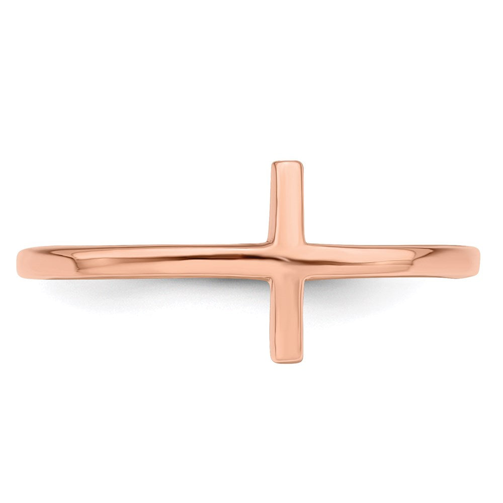 Sterling Silver Rose Gold Plated Sideways Cross Ring